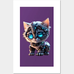 Futuristic glowing Cyborg Cat Posters and Art